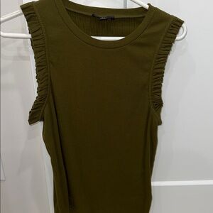 J. Crew Dark Green Ruffle Tank Top
